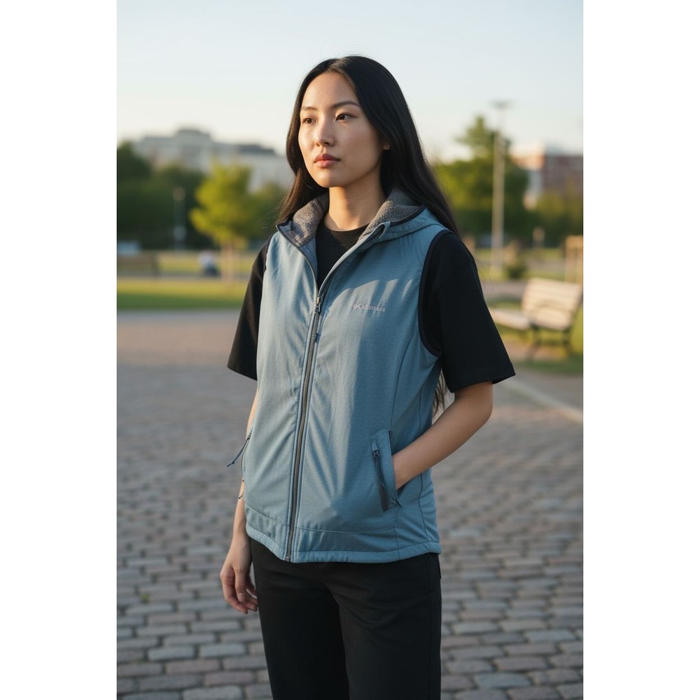 Columbia Reversible Insulated Vest Blue/Gray‎ Fleece Sz M
